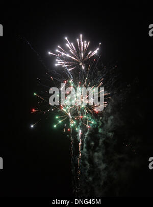 FILE - A file photo dated 03 December 2013 shows fireworks being set off by employees of COMET Fireworks in Bremerhaven, Germany. For months, the company has been preparing for New Year's sales. Photo: Carmen Jaspersen Stock Photo