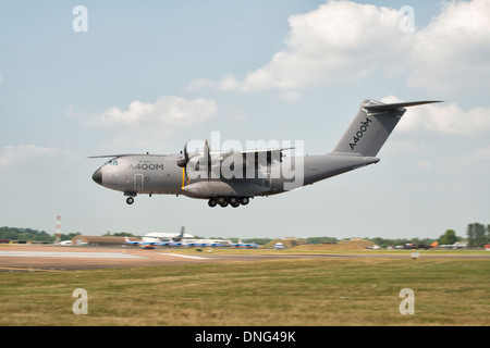 Airbus A400M Atlas F-WWMZ lands at RAF Fairford airbase in Gloucestershire England for the 2013 RIAT Stock Photo