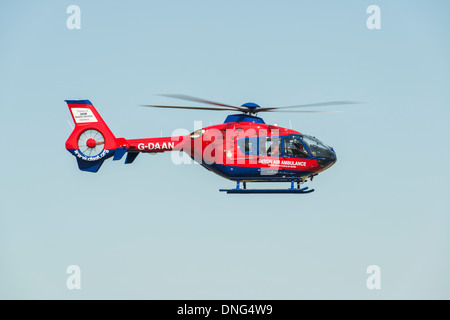 Eurocopter EC135 Helicopter of the Devon Air Ambulance takes part in a multi role demonstration of helicopter use at the RIAT Stock Photo