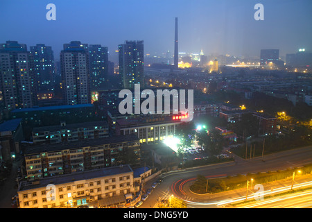 Beijing China,Chinese,Xicheng District,Guang An Men Nei Da Jie,Guanganmen Outer Street,night,aerial overhead view from above,traffic,residential condo Stock Photo