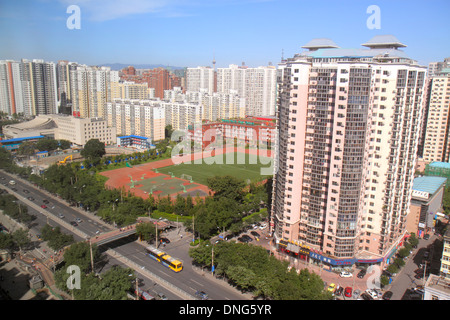 Beijing China,Chinese,Xicheng District,Guang An Men Nei Da Jie,Guanganmen Outer Street,aerial overhead view from above,traffic,residential condominium Stock Photo