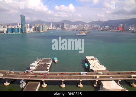 Hong Kong China,HK,Asia,Chinese,Oriental,Island,Victoria Harbour,Kowloon Bay,Kowloon,Harbourfront Landmark Tower 1 2,city skyline,high rise,condominiu Stock Photo