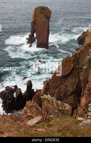 Amazing coastal scenery and sea stacks on the island of Muckle Roe, Shetland Islands Stock Photo