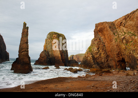 Amazing coastal scenery and sea stacks at North Ham on the island of Muckle Roe, Shetland Islands Stock Photo