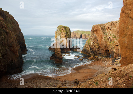 Amazing coastal scenery and sea stacks at North Ham on the island of Muckle Roe, Shetland Islands Stock Photo