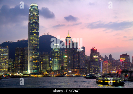 Hong Kong China,HK,Asia,Chinese,Oriental,Kowloon,Tsim Sha Tsui,Kowloon Public Pier,view,Victoria Harbour,harbor,Island,city skyline,high rise,skyscrap Stock Photo