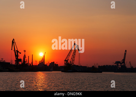 Red Sunset In Seaport. Odessa. Ukraine. Stock Photo