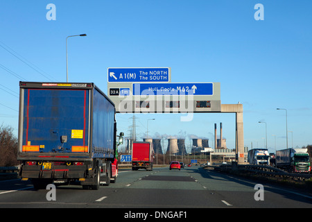 M62 motorway in West Yorkshire overhead road signs Stock Photo