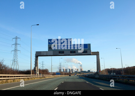 M62 motorway in West Yorkshire overhead road signs Stock Photo