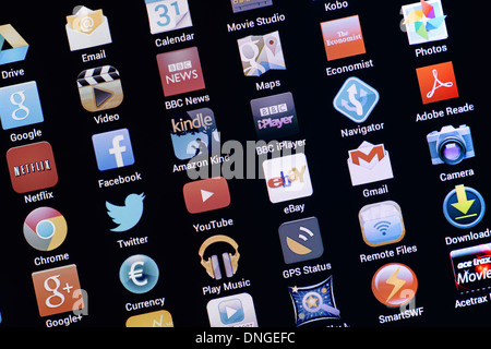 Mobile Apps on a Tablet Computer, Close Up. Stock Photo