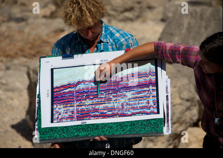 geologist in the field (oman mountains) Stock Photo