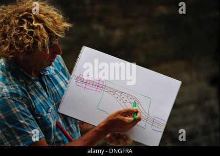 geologist in the field (oman mountains) Stock Photo