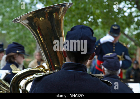 Tuba player, New Mexico Territorial Brass Band/Civil War reenactors, Rancho de las Golondrinas Living History Museum, Santa Fe Stock Photo