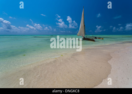 Traditional dhow on the beach in Jambiani, South East Zanzibar, Tanzania Stock Photo