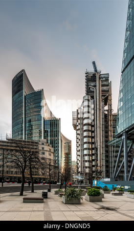 Lloyd's of London and the Willis Building, prominent insurance locations situated on Lime Street in the City of London