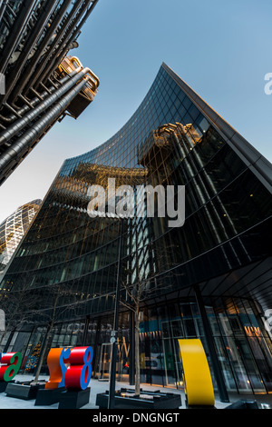 Lloyd's of London and the Willis Building, prominent insurance locations situated on Lime Street in the City of London Stock Photo