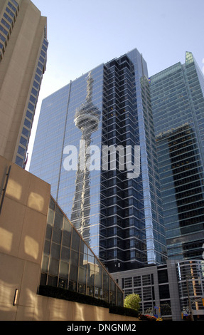 CN Tower reflected in office building, Toronto Stock Photo