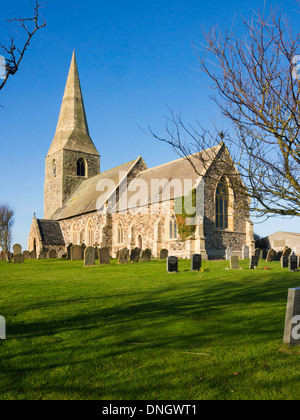 Church and graveyard of All Saints in village of Mappleton near Hornsea,  East Yorkshire England UK Stock Photo