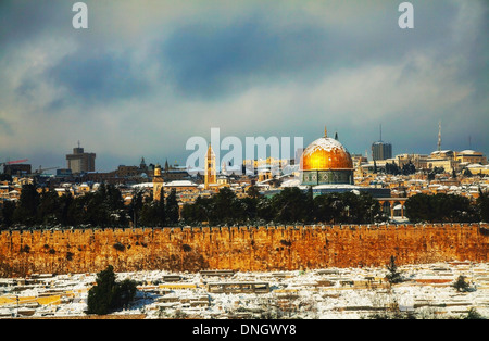 Overview of Old City in Jerusalem, Israel with The Golden Dome Mosque Stock Photo