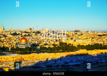 Overview of Old City in Jerusalem, Israel with The Dome of the Rock Mosque Stock Photo