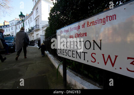 Kensington London, UK. 29th December 2013.  Egerton Crescent in the London borough of Kensington and Chelsea was named as the most expensive street in Britain in an annual survey by Lloyds Bank with the average house costs £7.4 million. The street was named Egerton Crescent in the 1840's in honour of Lord Francis Egerton third Duke of Bridgewater and son of the first Earl of Ellesmere Credit:  amer ghazzal/Alamy Live News Stock Photo