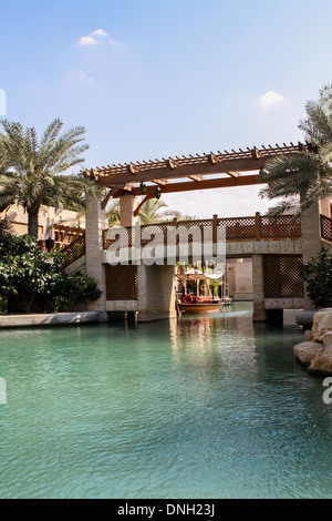 View at hotel Madinat Jumeirah in Dubai on November 15, 2010. Madinat Jumeirah encompasses two hotels and clusters of 29 traditional Arabic houses. Stock Photo