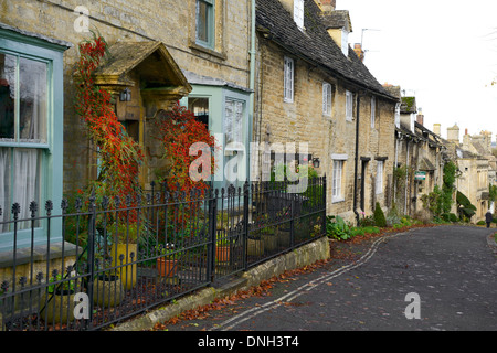 Cotswold cottages and houses along The Hill, Burford, Cotswolds, Oxfordshire, England, United Kingdom, UK, Europe