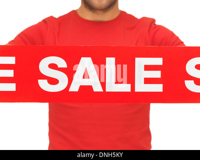 man holding sale sign Stock Photo