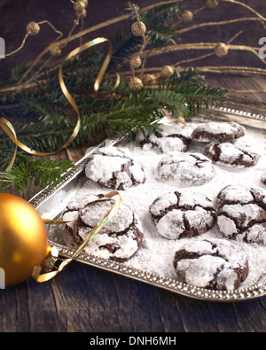 Chocolate Crinkles. Chocolate cookies in powdered sugar. Stock Photo