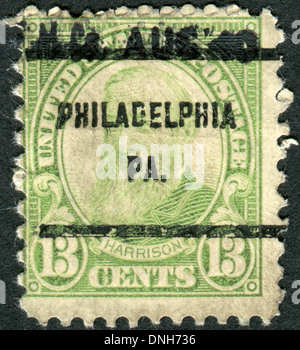 Postage stamps printed in USA (precancel, Philadelphia), shows a portrait 23rd President of the United States, Benjamin Harrison Stock Photo