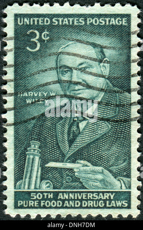 Postage stamp printed in USA, shows a portrait of Harvey Washington Wiley Stock Photo