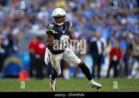 San Diego Chargers Keenan Allen (13) and Eddie Royal (11) celebrate Royal's  29 yard TD pass from Phillip Rivers in front of Oakland Raiders defender  Usama Young (26) in the first quarter