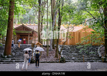 Ise Jingu, or Ise Grand Shrine, which is re-built every 20 years. This shows both old and new versions of the same building. Stock Photo