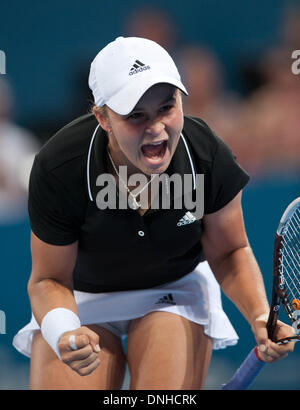 Brisbane, Australia. 30th Dec, 2013. Ashleigh Barty of Australia celebrates after winning her women's singles first round match against Daniela Hantuchova of Slovakia at Brisbane International tennis tournament in Brisbane, Australia, Dec. 30, 2013. Ashleigh Barty won 2-0. Credit:  Bai Xue/Xinhua/Alamy Live News Stock Photo