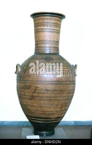 Ancient Greek Geometric Funerary Amphora Jar Coffin or Burial Urn (c760BC) Athens Greece Stock Photo