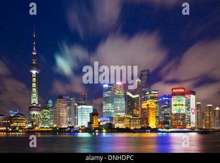 Shanghai pudong Skyline with Oriental Pearl illuminated at night PRC, People's Republic of China, Asia Stock Photo