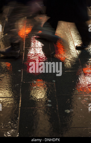 Christmas Pavement reflections in Liverpool One, Merseyside, UK Stock Photo