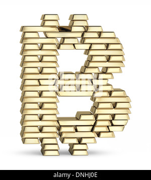 Bitcoin symbol from gold bars Stock Photo