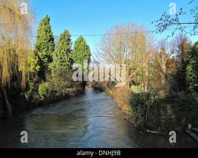 River Darent flowing high through the village of Shoreham in Kent Stock Photo