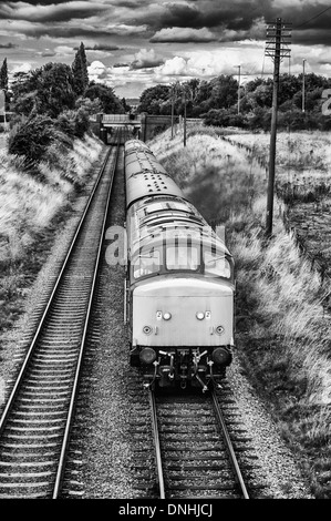 Black and white image of class 45 diesel locomotive D123 recreating a scene from the 1970s and 80s Stock Photo