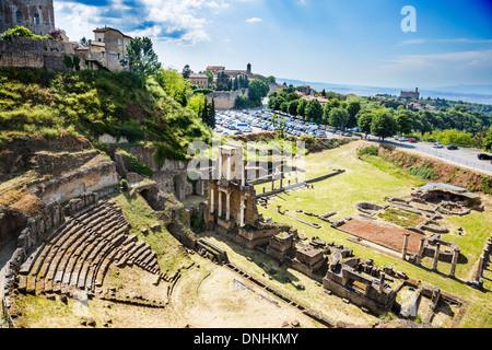 Aerial view of ancient roman amphitheatre, Volterra, Province of Pisa, Tuscany, Italy Stock Photo