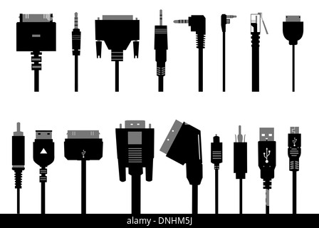 set of different cables isolated Stock Photo