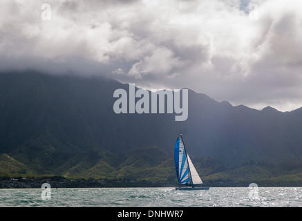 Sailing in Kaneohe Bay, Oahu, Hawaii Stock Photo