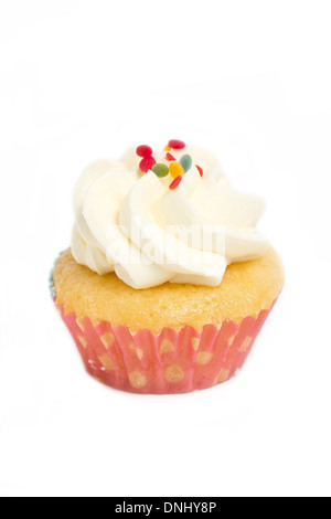 Cupcake with sprinkles isolated on white background. Stock Photo