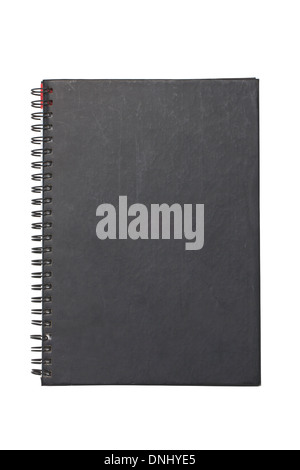 Black hard cover notebook with ring binder isolated on white. Stock Photo