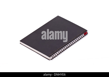 Black hard cover notebook with ring binder isolated on white. Stock Photo