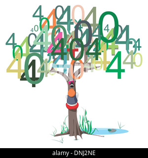 Illustrative representation of 404 error message on a tree Stock Photo