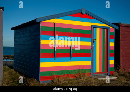 Colourful beach hut at the East Beach Hopeman, Moray Firth. Grampian.  SCO 9160. Stock Photo