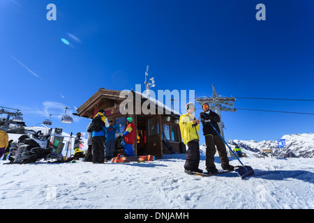 Ski and snowboarding action Stock Photo