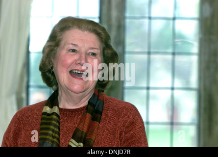 Actress Patricia Routledge famous for playing the part of Hyacinth Bucket in the sitcom Keeping Up Appearances at the opening of an art exhibition in Parham House UK Stock Photo